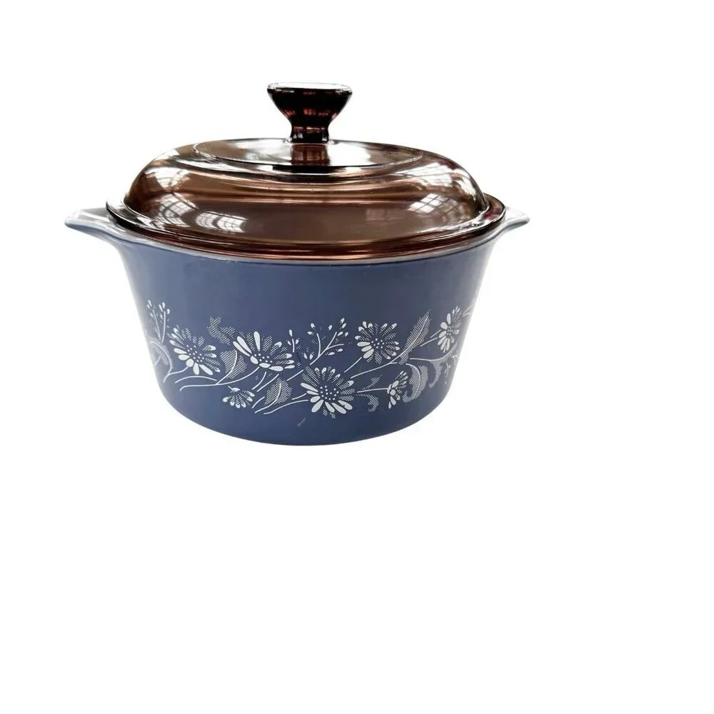 Vintage PYREX COLONIAL MIST Blue White  Casserole With Smokey Lid 473-B 1 Qt.